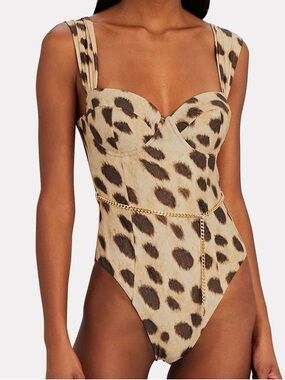 Leopard Print One-Piece Swimsuit in Beige and Brown
